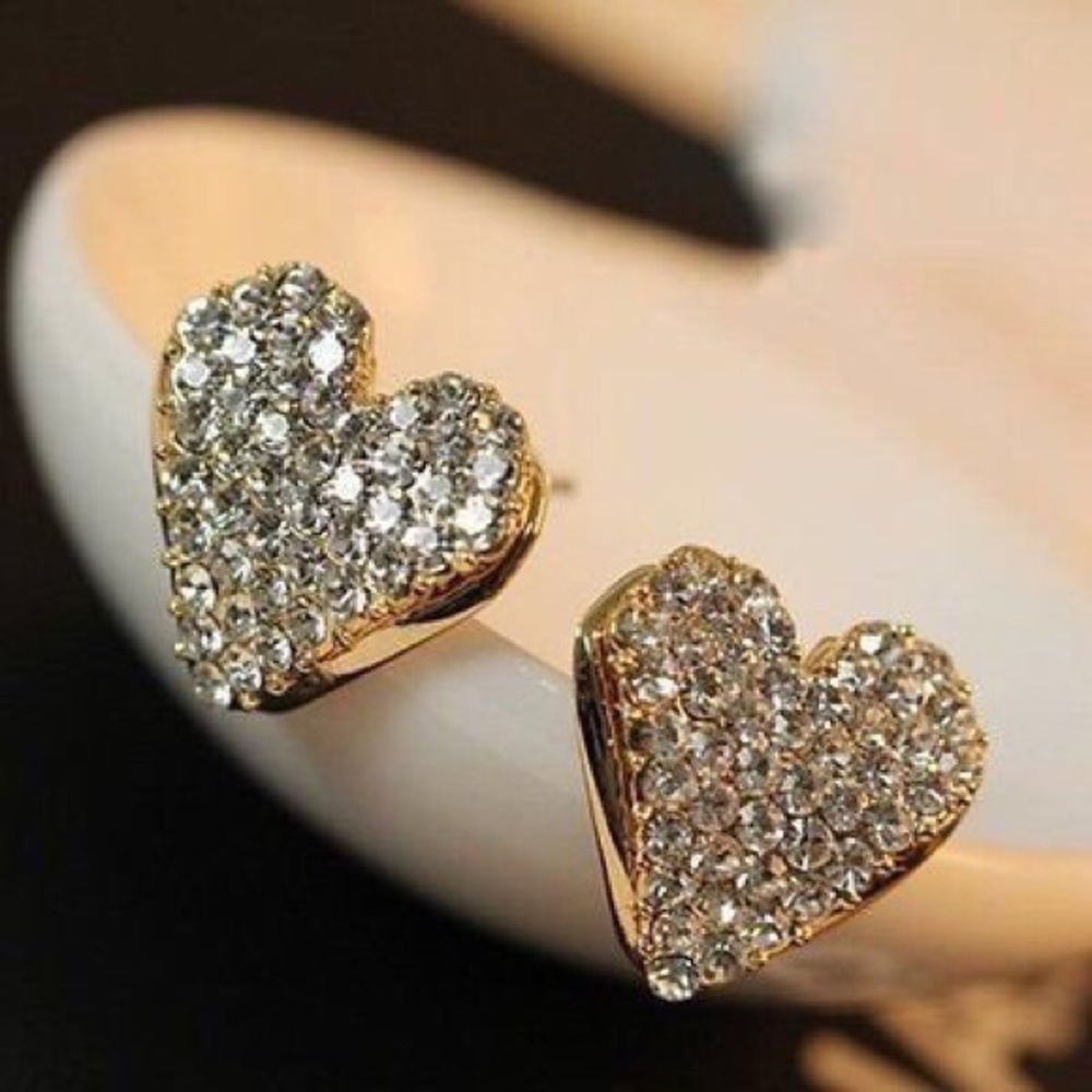 NEW! Sparkly Gold Tone Heart Stud Earrings